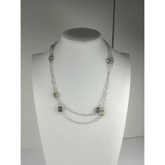 Colore SG Sterling Silver Necklace 36" Gemstone Stations Citrine Smoky Quartz - Picture 8 of 10